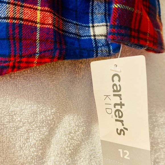 CARTERS KIDS NWT RED/WHITE/BLUE COTTON FLANNEL BUTTONDOWN SHIRT LONG SLEEVE SZ12 - Picture 3 of 8
